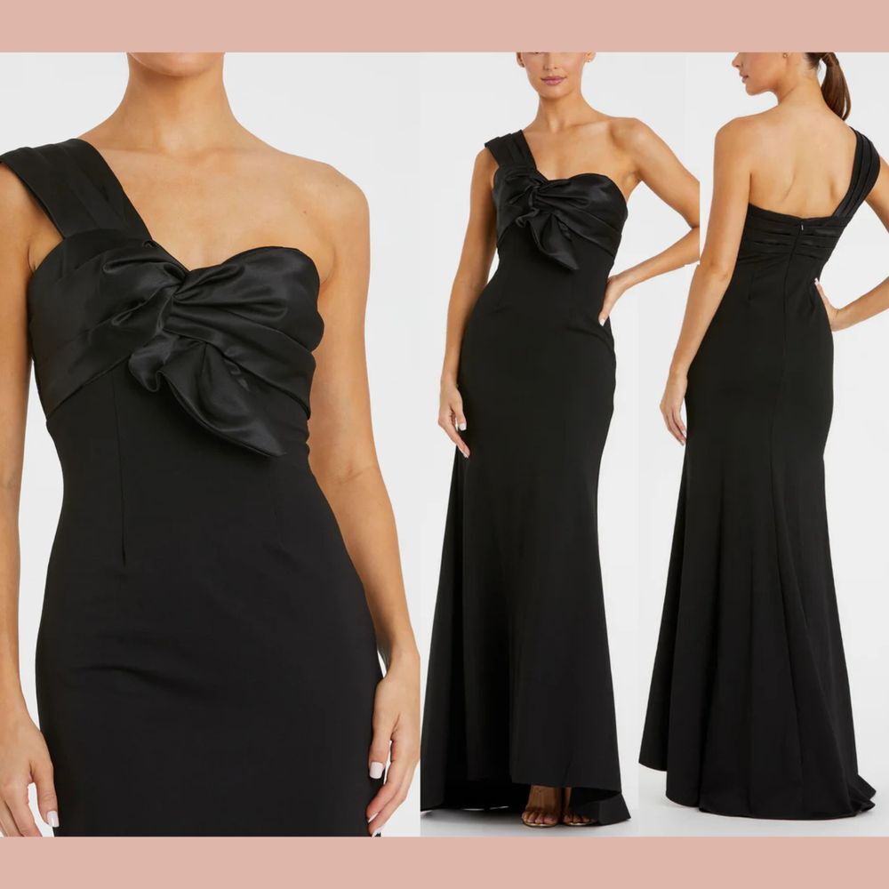 NWT $398 Mac Duggal [ 16 ] 49547 One Shoulder‎ Draped Trumpet Gown Black #Q1132